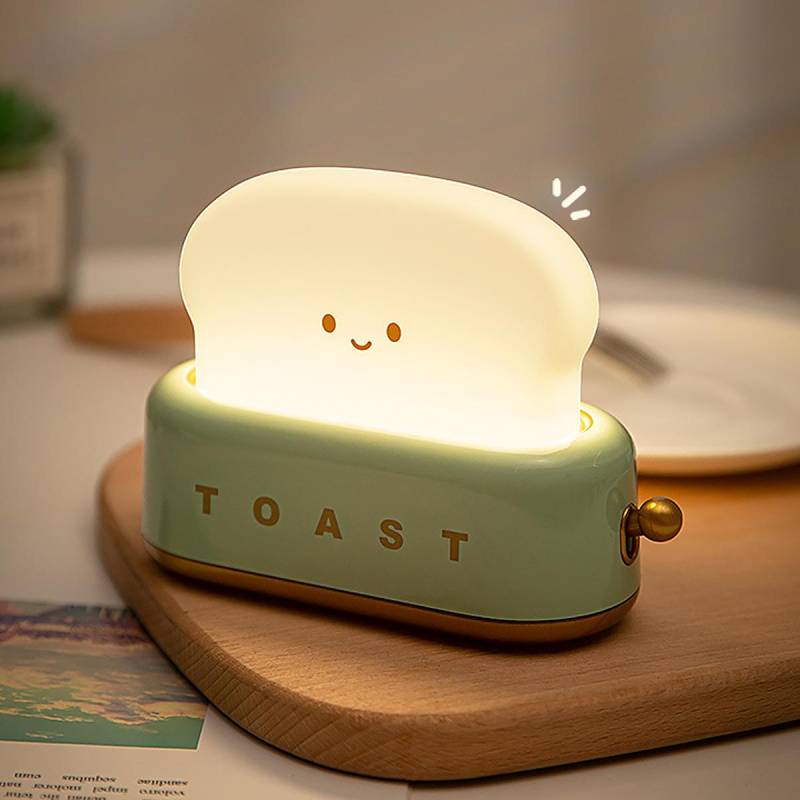 Toast Nachtlicht Niedliches Brot LED Nachtlampe Aufladen Heilende Atmosphäre Licht Schlafzimmer Nachttisch Schlaflicht Timer und Dimmbar grün von Joom DACH
