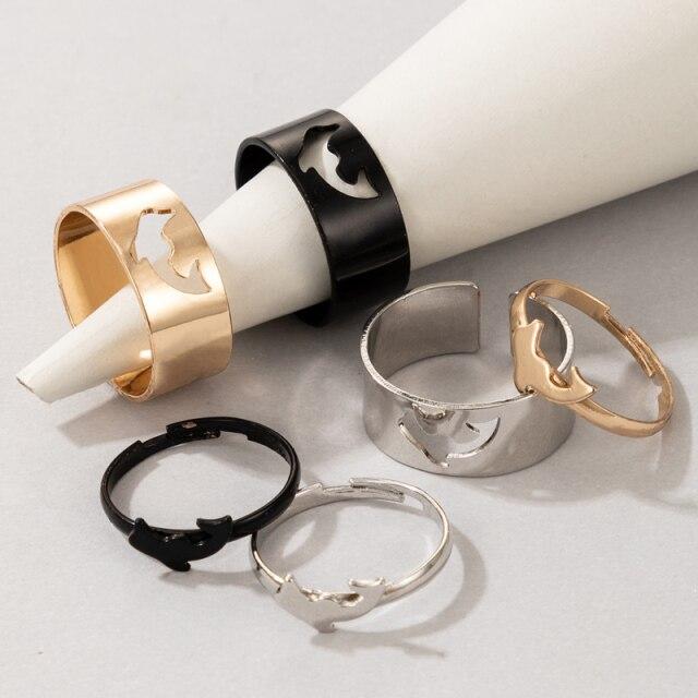 Tocona Neue Schmetterling Herz Passende Paar Ringe für Frauen Männer Mond Stern Hohl Geometrische Bunte Ringe Hochzeit Schmuck von Joom DACH