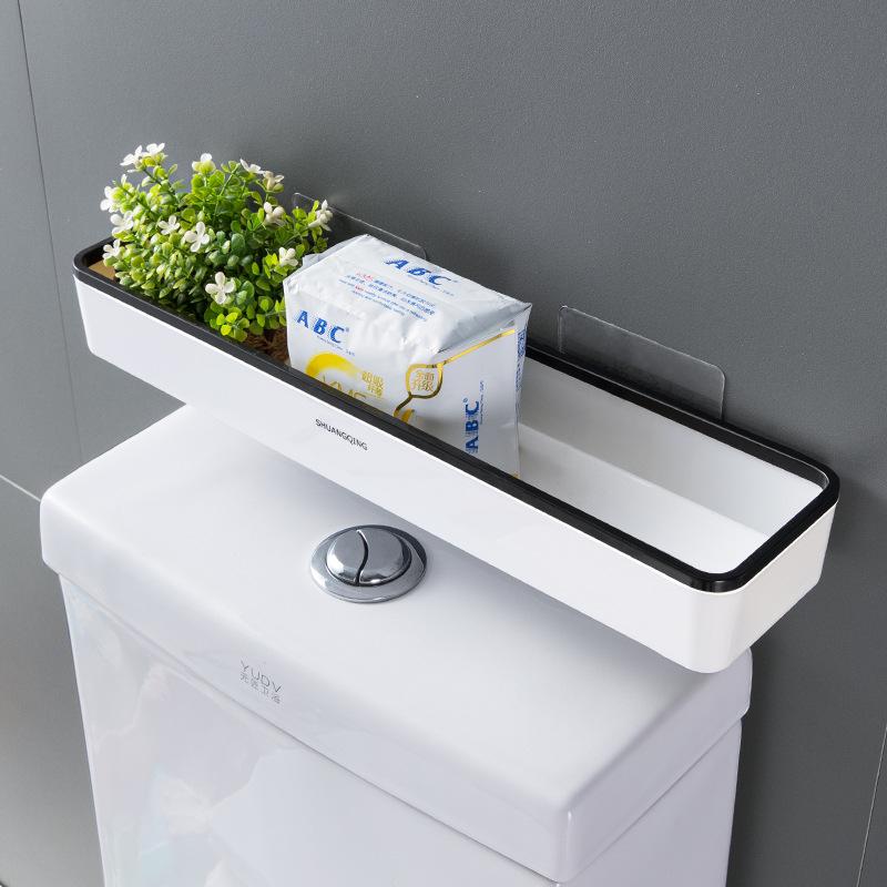 Toiletten-Badezimmer-Aufbewahrungsschrank-Rack, Wandbehang, Lochfrei, multifunktionales Artefakt über dem Toilettenregal, weißer Regal-Organizer schwarz von Joom DACH