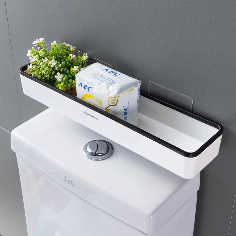 Toiletten-Badezimmer-Aufbewahrungsschrank-Rack, Wandbehang, Lochfrei, multifunktionales Artefakt über dem Toilettenregal, weißer Regal-Organizer schwarz von Joom DACH