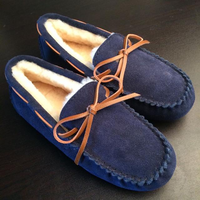 Top 100 % Naturfell Echtes Leder Damen Ballerinas Neue Mode Damen Mokassins Freizeit Slipper Warme Winterschuhe 38 navy blau von Joom DACH