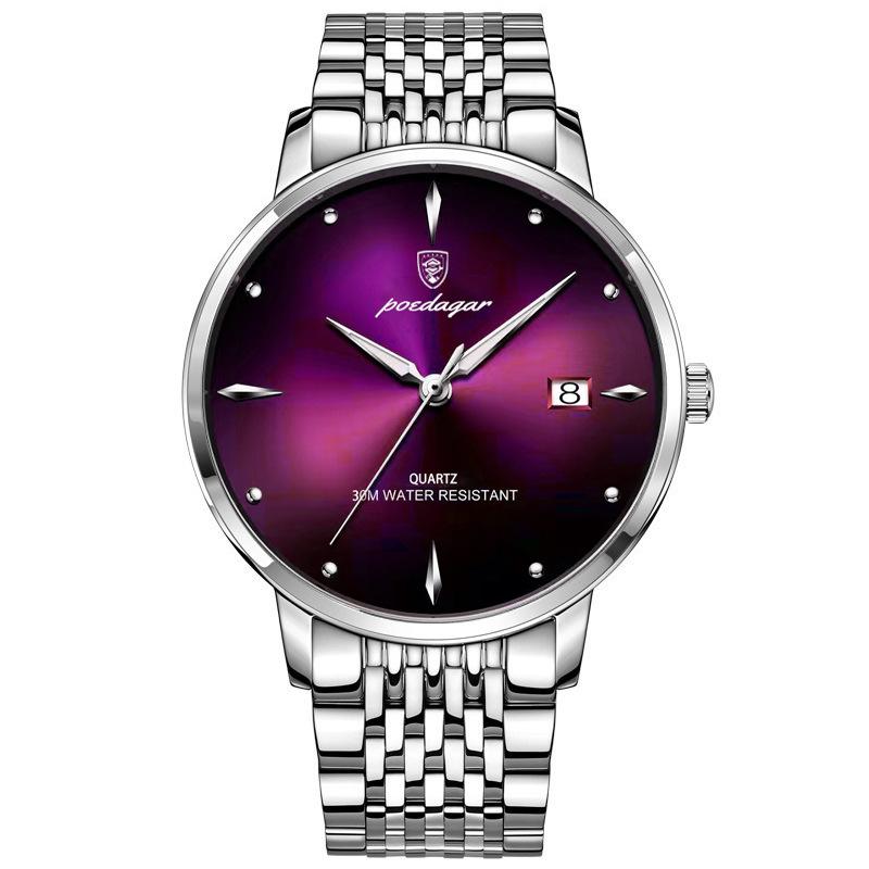Top Marke Luxus Männer Uhr Wasserdicht Leucht Edelstahl Uhren Sport Quarzuhr Herren Datum Business Armbanduhr violett von Joom DACH