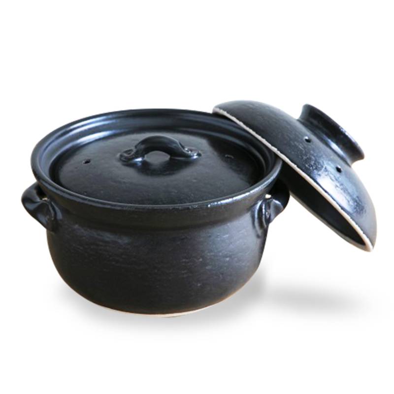 Toshu Anraku Kiln Schwarzglasur 3-Tassen-Topf Made in Japan Tontopf Keramik 3-Tassen-Kochreistopf Doppeldeckel Arita Ware schwarz von Joom DACH