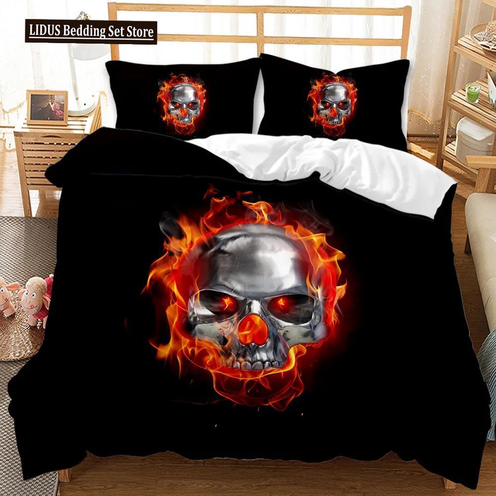 Totenkopf Bettbezug Set Halloween Männer Horror Gothic Für Jungen Teenager Erwachsene Einzelbettwäscheset Queen King Size Polyester Steppdeckenbezug EU single(135x200cm) von Joom DACH