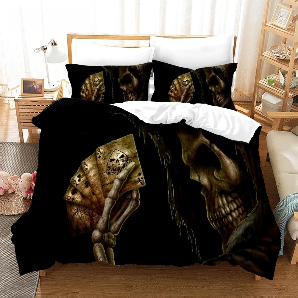 Totenkopf Mikrofaser Bettbezug mit Reißverschluss Kissenbezug 75x50 cm, Heim Bettwäsche Set Halloween Einzelbett Doppelbett Luxusgeschenk für Jungen 135x200cm von Joom DACH