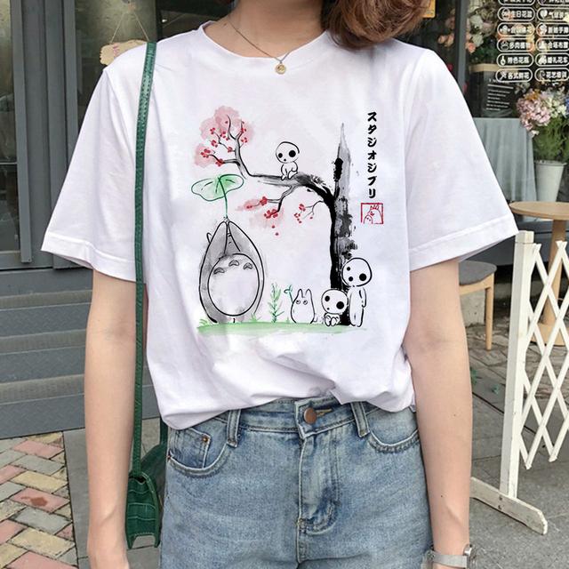 Totoro Spirit Away T Shirt Studio Ghibli Femme japanische Cartoon Anime Frauen Tshirt T -Shirt Miyazaki Hayao Kleidung weibliche Kawaii S von Joom DACH