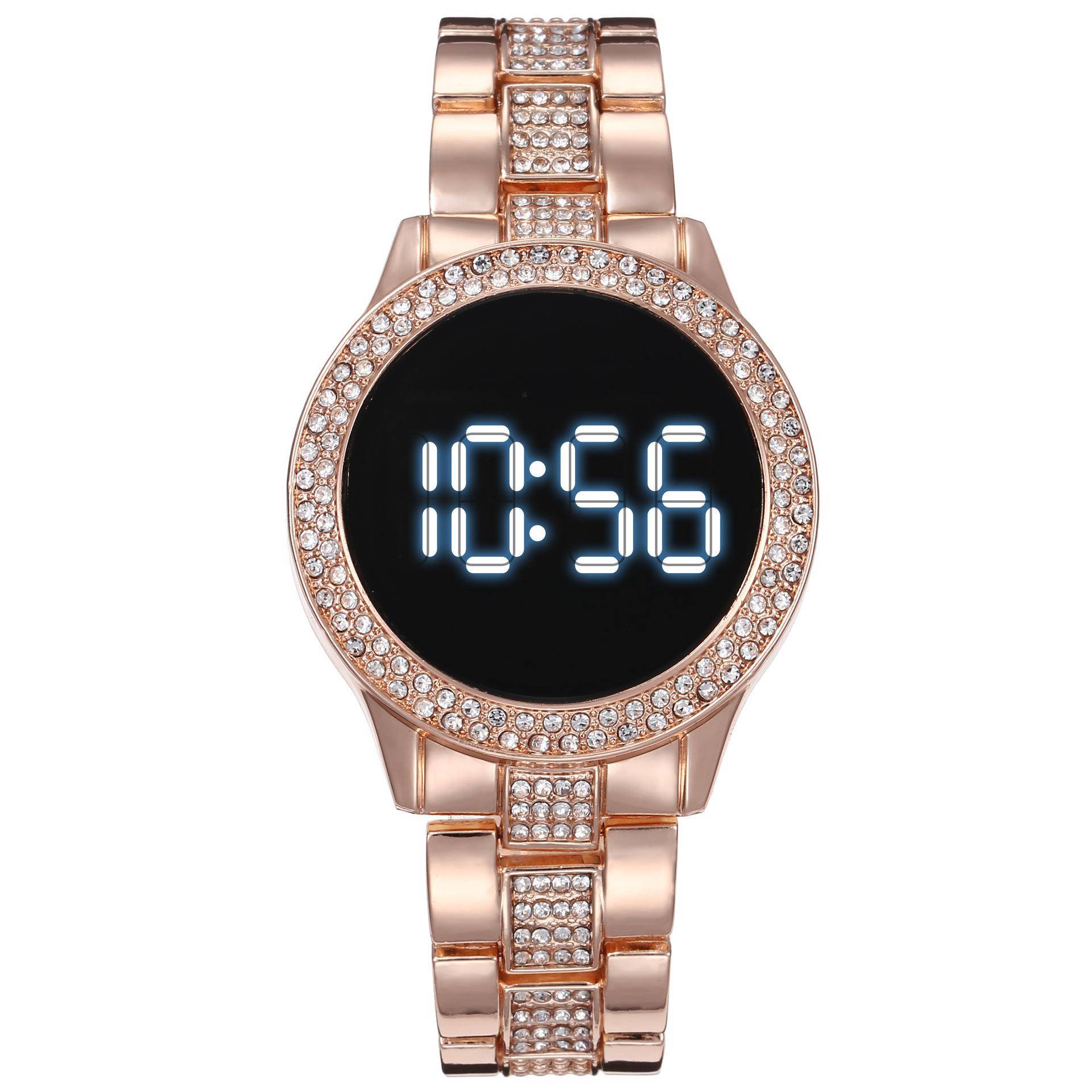 Touchscreen LED Digital Frauen Uhr Strass Damen Edelstahl Armbanduhren Quarz Uhren rose gold von Joom DACH