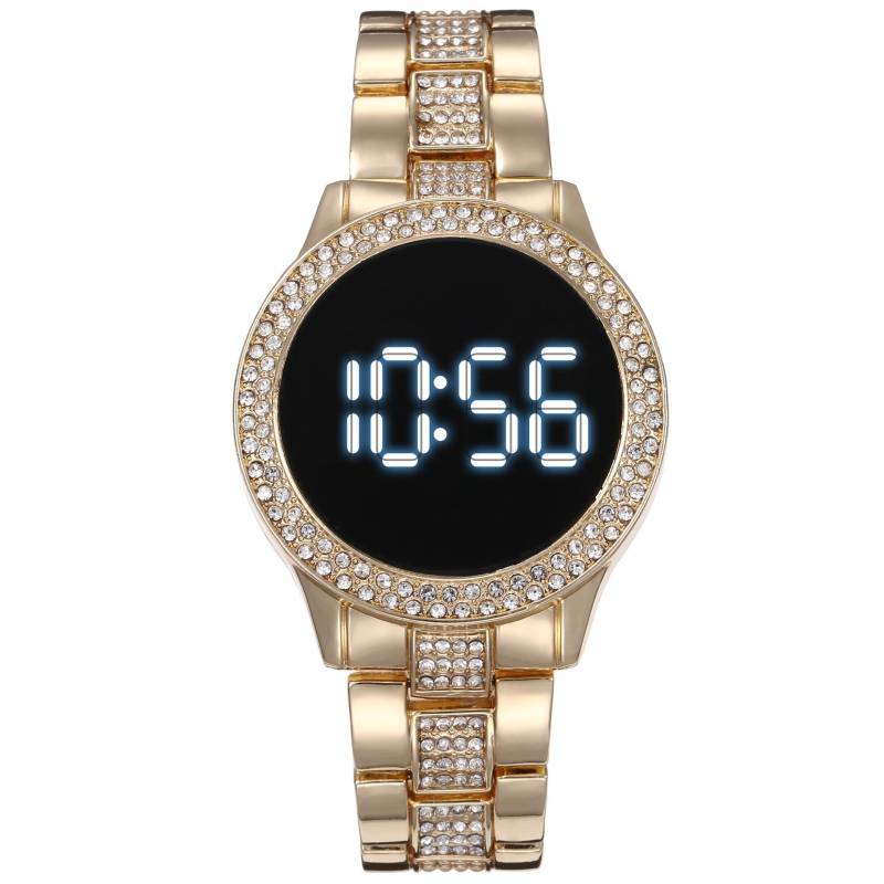 Touchscreen LED Digital Frauen Uhr Strass Damen Edelstahl Armbanduhren Quarz Uhren gold von Joom DACH
