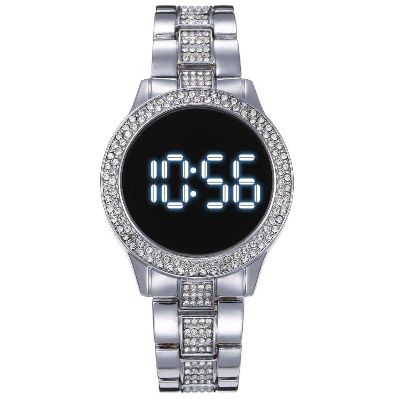 Touchscreen LED Digital Frauen Uhr Strass Damen Edelstahl Armbanduhren Quarz Uhren silber von Joom DACH