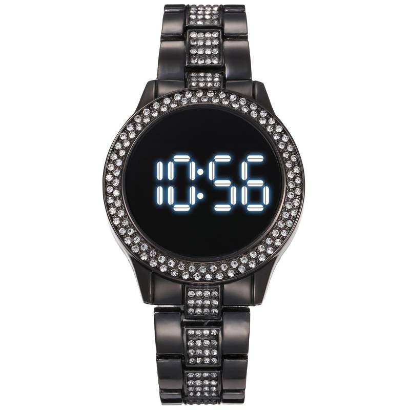 Touchscreen LED Digital Frauen Uhr Strass Damen Edelstahl Armbanduhren Quarz Uhren schwarz von Joom DACH
