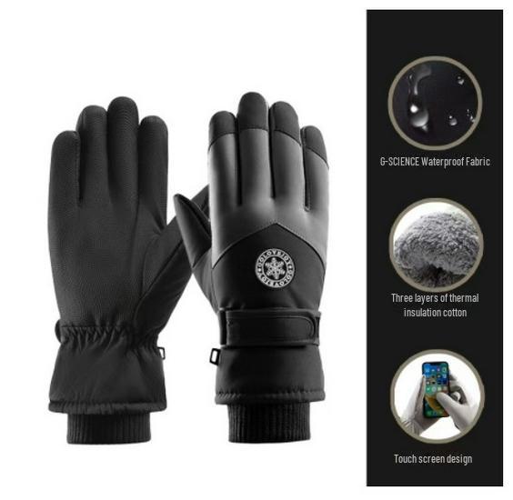 Touchscreen-Winterhandschuhe zum Skifahren und Radfahren: Winddichter, wasserdichter, dicker, warmer Samt für Männer und Frauen men's model graue/schwarz von Joom DACH