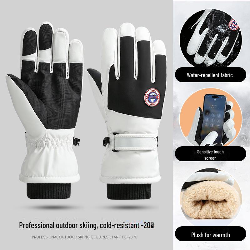 Touchscreen-Winterhandschuhe zum Skifahren und Radfahren: Winddichter, wasserdichter, dicker, warmer Samt für Männer und Frauen men's model weiß/schwarz von Joom DACH