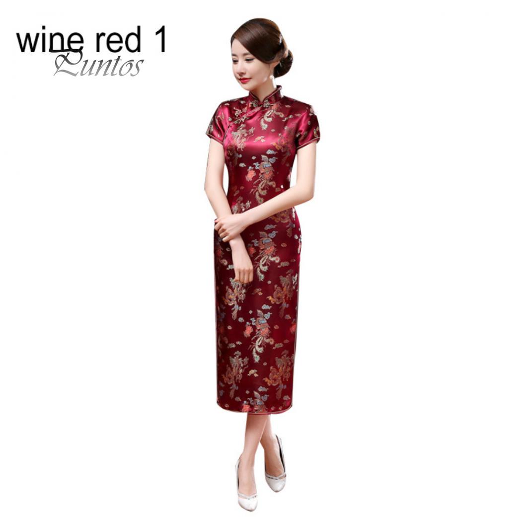 Traditionelles chinesisches Frauen-langes Cheongsam-Brautjungfer-Kurzarm-Abendkleid L von Joom DACH