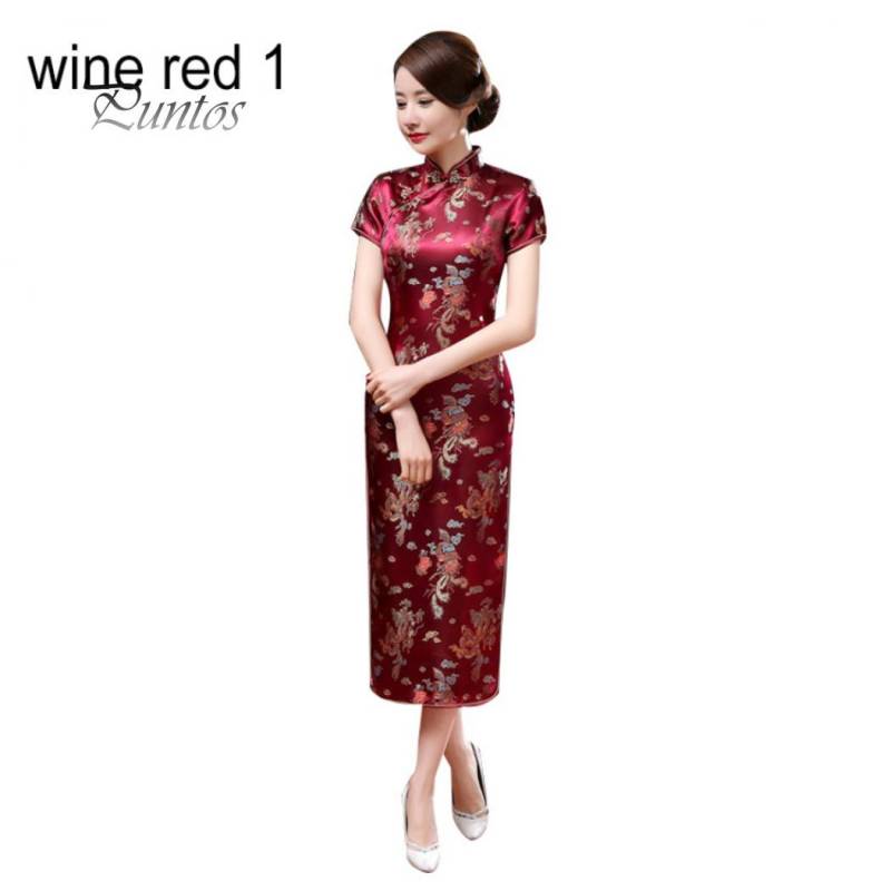 Traditionelles chinesisches Frauen-langes Cheongsam-Brautjungfer-Kurzarm-Abendkleid L von Joom DACH