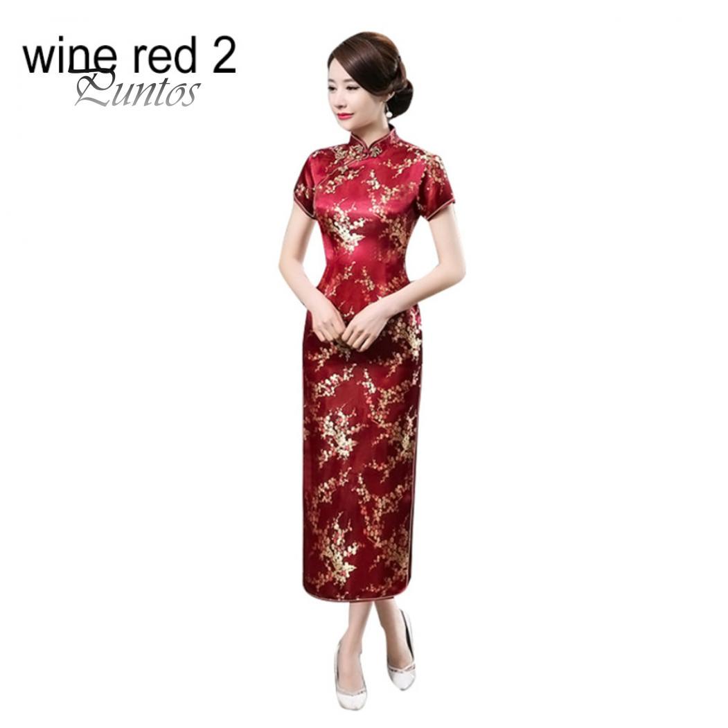 Traditionelles chinesisches Frauen-langes Cheongsam-Brautjungfer-Kurzarm-Abendkleid S von Joom DACH