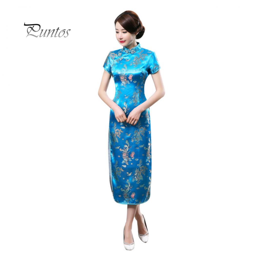 Traditionelles chinesisches Frauen-langes Cheongsam-Brautjungfer-Kurzarm-Abendkleid XXXXL see-blaue von Joom DACH