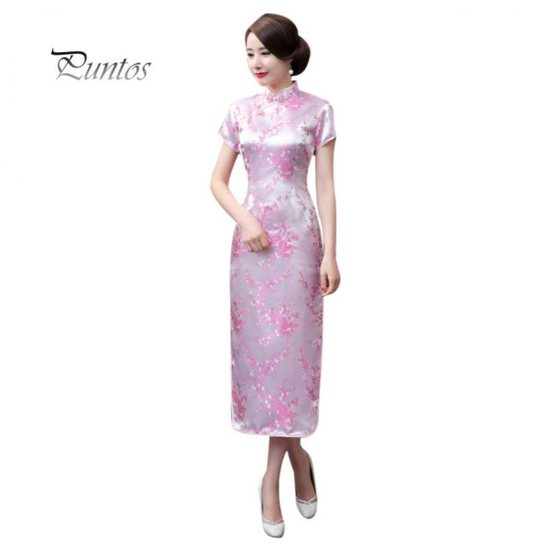 Traditionelles chinesisches Frauen-langes Cheongsam-Brautjungfer-Kurzarm-Abendkleid XXXXL rosa von Joom DACH