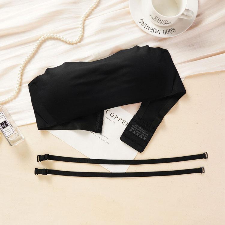 Trägerloser, einteiliger Unterwäsche-BH für Damen, gerafftes, nahtloses, unsichtbares Tube-Top, kein Stahlring, umwickelter Brust-BH, dünner Sommer-BH L schwarz von Joom DACH