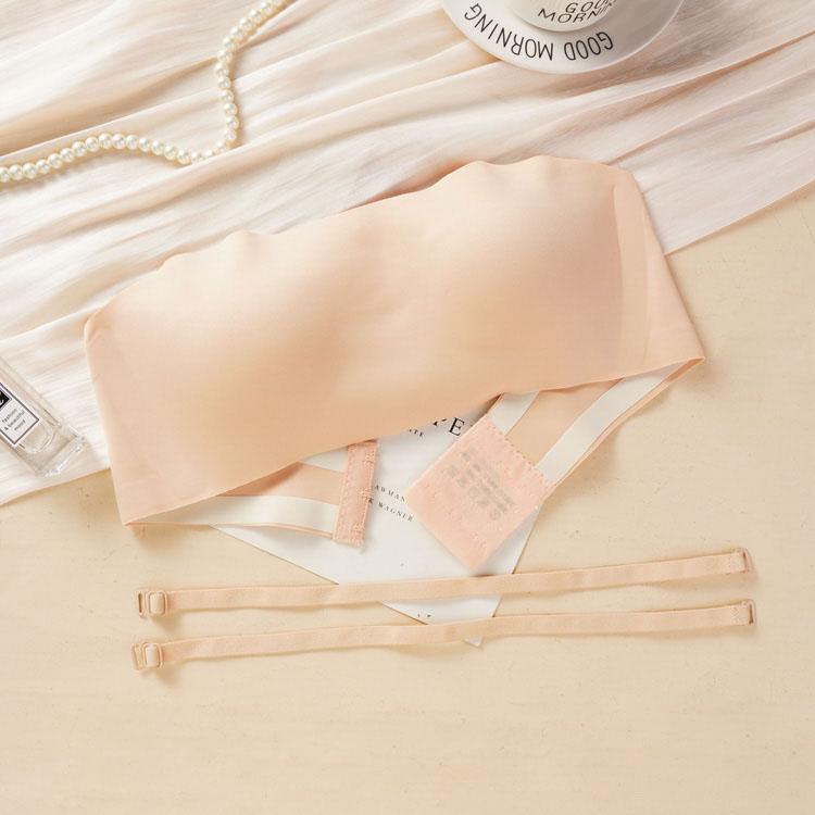 Trägerloser, einteiliger Unterwäsche-BH für Damen, gerafftes, nahtloses, unsichtbares Tube-Top, kein Stahlring, umwickelter Brust-BH, dünner Sommer-BH XL beige von Joom DACH