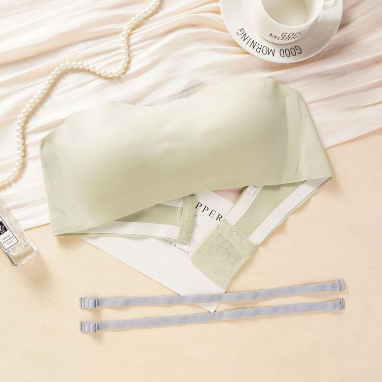 Trägerloser, einteiliger Unterwäsche-BH für Damen, gerafftes, nahtloses, unsichtbares Tube-Top, kein Stahlring, umwickelter Brust-BH, dünner Sommer-BH XL grün von Joom DACH