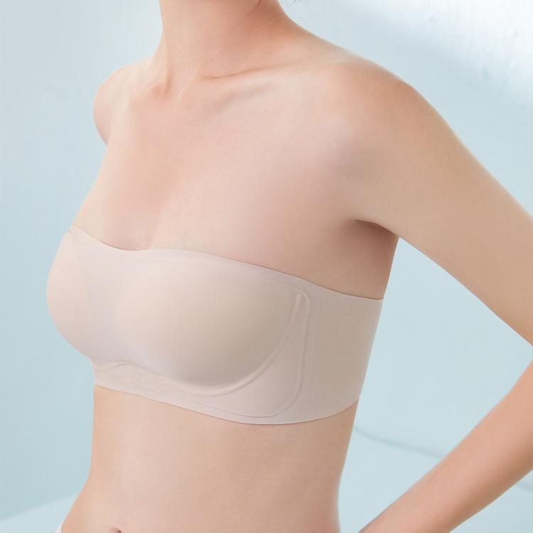 Trägerloser BH für Damen, nahtloser Unterwäsche-Jelly, der um die Brust gewickelt ist, um Freilegung und rutschfesten, unsichtbaren BH zu verhindern L beige von Joom DACH