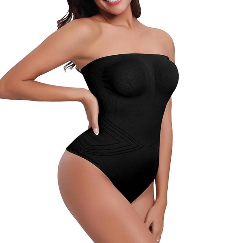 Trägerloser String-Body für Damen Bauchkontrolle Shapewear Nahtloser formender Body mit abnehmbaren Trägern XL schwarz von Joom DACH