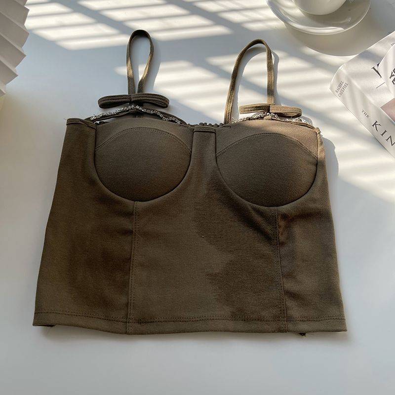 Trägerweste Damen Integriertes BH-Pad Geraffte BH-Unterwäsche Anti-Licht Oberbekleidung Top Kurze M khaki von Joom DACH