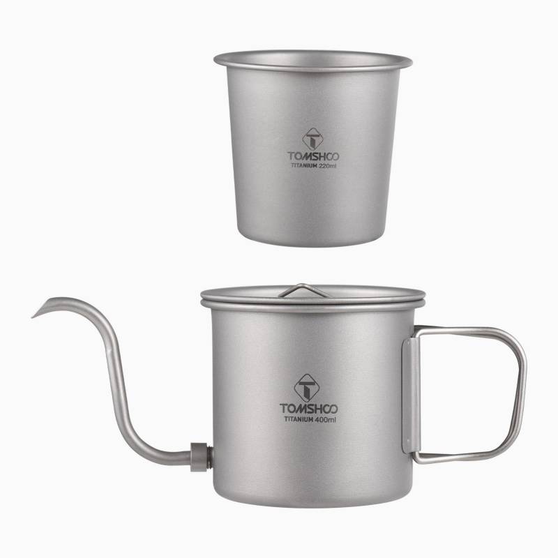 Tragbare Camping Kaffeekanne 400ml mit Abnehmbarem Ausguss Ti Metall Kaffeekessel Faltbarer Griff für coffee pot with cup von Joom DACH