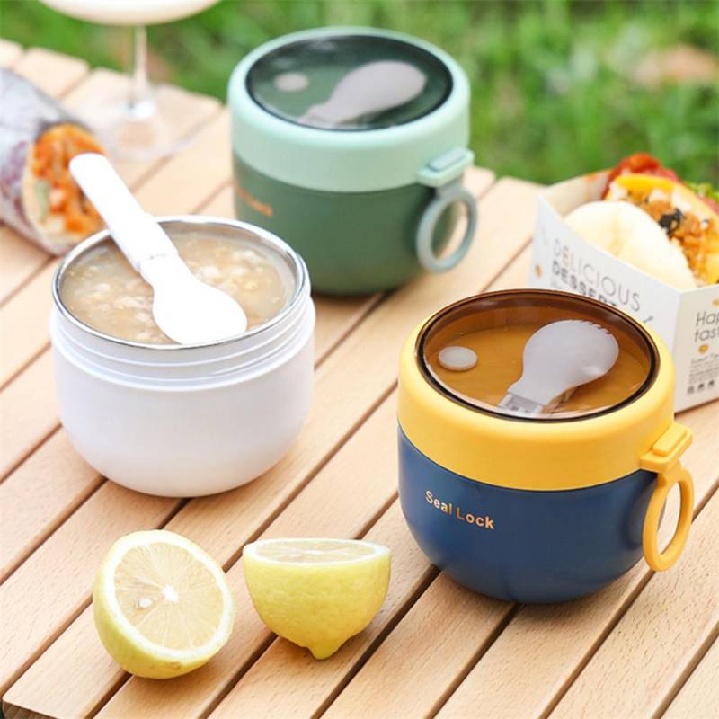 Tragbare Edelstahl Suppe Tasse Lunch Box Lebensmittel Behälter Nette Form Vakuum Flaschen Thermo Tasse Mikrowelle Heizung Mit Löffel weiß von Joom DACH