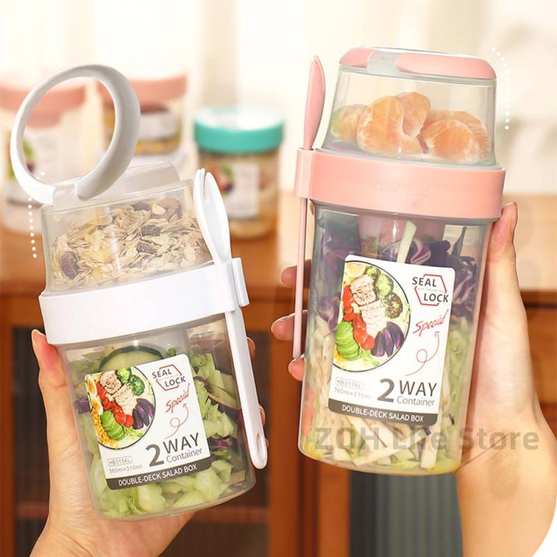 Tragbare Frühstücksbecher Haferflocken Müsli Nuss Joghurt Salatbecher Behälterset mit Gabel Schule Lunchbox Lebensmittelaufbewahrung Bento Box von Joom DACH
