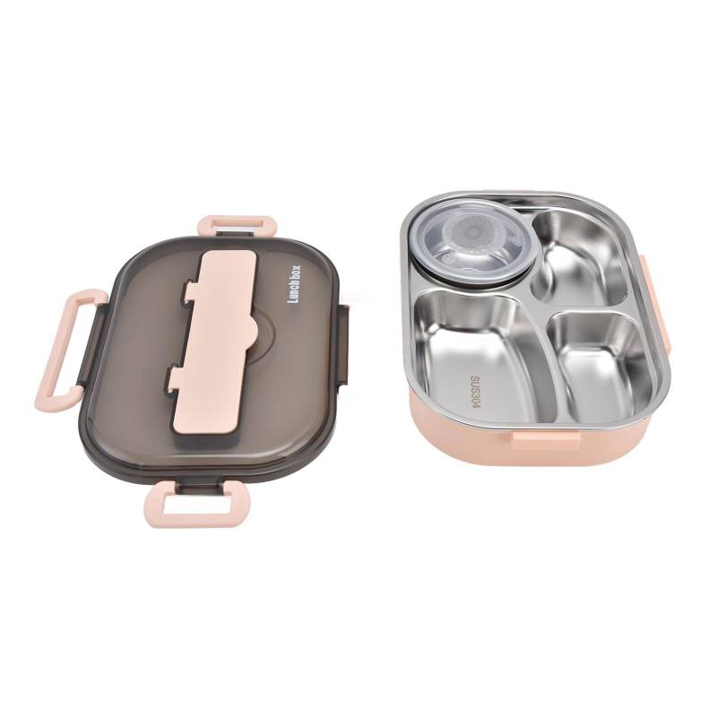 Tragbare Kinder 304 Edelstahl Lunchbox 1,3L Vierfach unterteilte Bento-Box mit Suppenschüssel L von Joom DACH