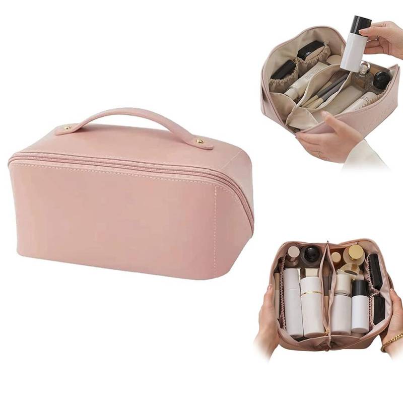 Tragbare Reise Kosmetiktasche PU Leder Make-up Tasche Große Kapazität Kosmetiktaschen Organizer Toilettenartikel von Joom DACH