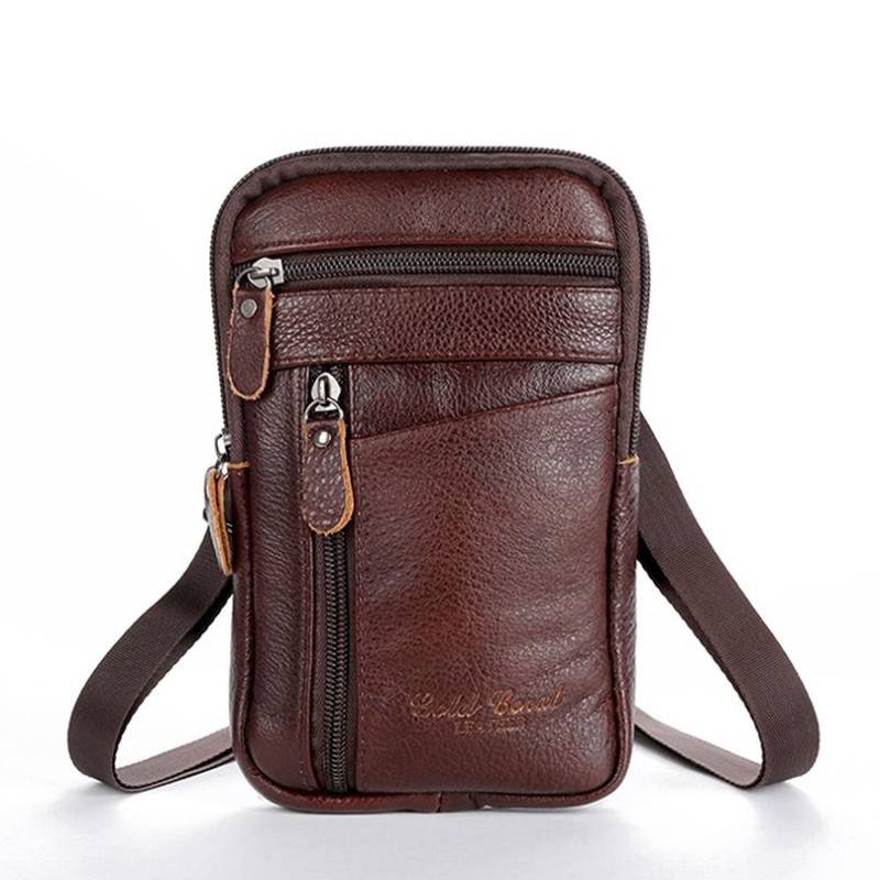 Tragbare echtes Leder Herren Handytasche Outdoor 1 Stück Reise Hüfttasche Umhängetaschen dunkelbraune von Joom DACH