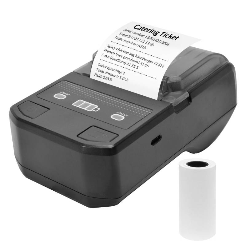 Tragbarer 58mm Thermo-Belegdrucker Wireless BT Mini Bill Ticket POS Mobiler Drucker mit Bill Print Version schwarz von Joom DACH