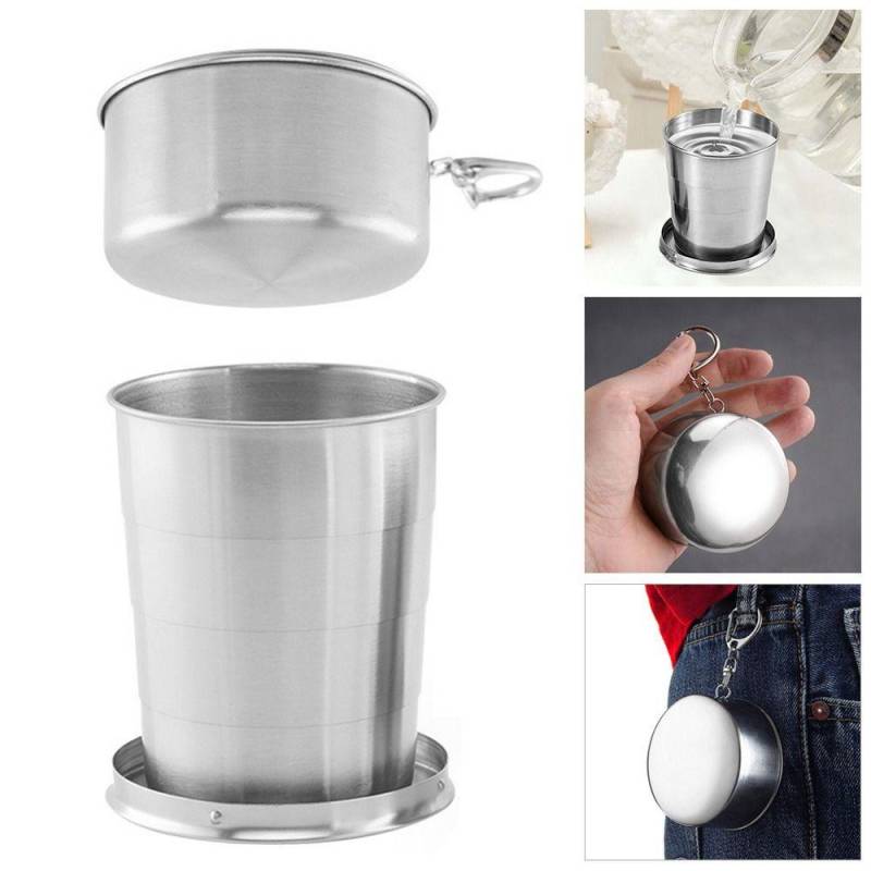 Tragbarer Edelstahl mit Schlüsselanhänger Faltbarer Becher Klappkaffee Handcup Teleskopbecher 75ml von Joom DACH