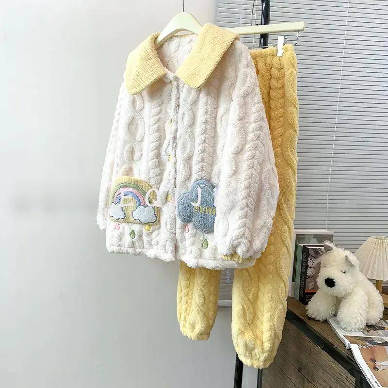 Tragbarer Korallensamt-Pyjama-Anzug für Damen im Winter, neue, verdickte Flanell-Hauskleidung aus Kaschmir für Herbst und Winter 2XL von Joom DACH