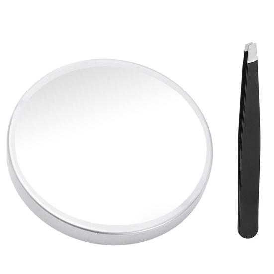 Tragbarer Kosmetikspiegel mit 30-facher Vergrößerung, Saugnapf, Pinzette im Lieferumfang enthalten. Tragbarer Vergrößerungs-Make-up-Spiegel für unterwegs silber von Joom DACH