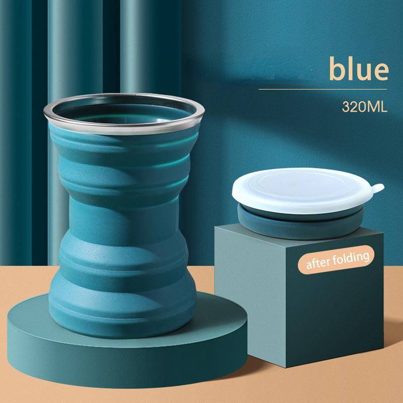 Tragbarer faltbarer Silikon-Wasserbecher für den Außenbereich, hitzebeständig, faltbarer Becher mit Deckel, faltbarer Reise-Camping-Wasserbecher 320ml blau von Joom DACH