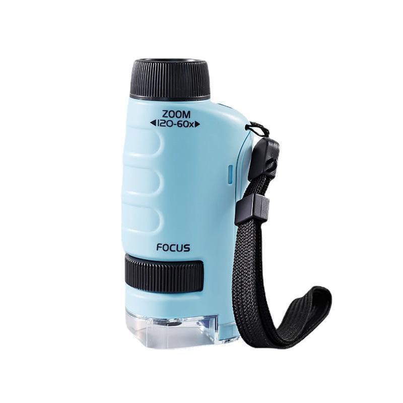 Tragbares Mikroskop für Kinder, biologisches Lernspielzeug für Kinder, Heimschule, Wissenschaftsset, LED-Licht, 60- bis 120-faches STEM-Geschenk, Lupe LM with battery & 12specimen blau von Joom DACH