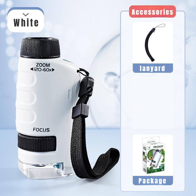 Tragbares Mikroskop für Kinder, biologisches Lernspielzeug für Kinder, Heimschule, Wissenschaftsset, LED-Licht, 60 x 120 x STEM, Geschenklupe battery weiß von Joom DACH