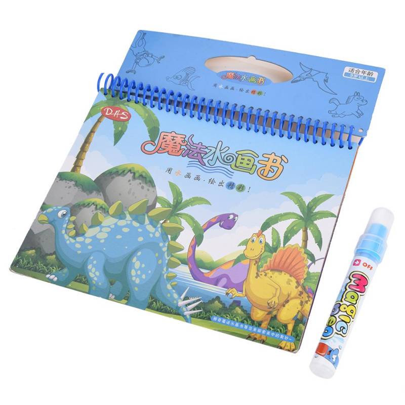 Tragbares magisches Malbuch mit Wasserfarben und Stift Kinder Zeichnen Malen Lernspielzeug (Dinosaurier) von Joom DACH