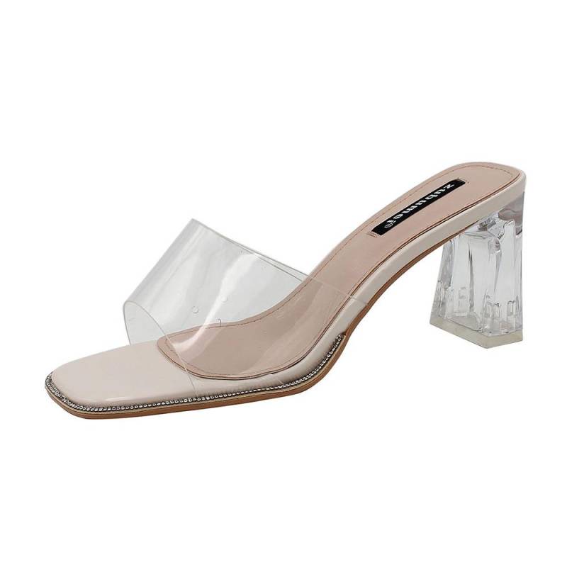 Tragen Transparent High-heels Schuhe Sommer Neue Square-toed High-heels Hausschuhe mit Transparent Sandalen für Frauen 36 von Joom DACH