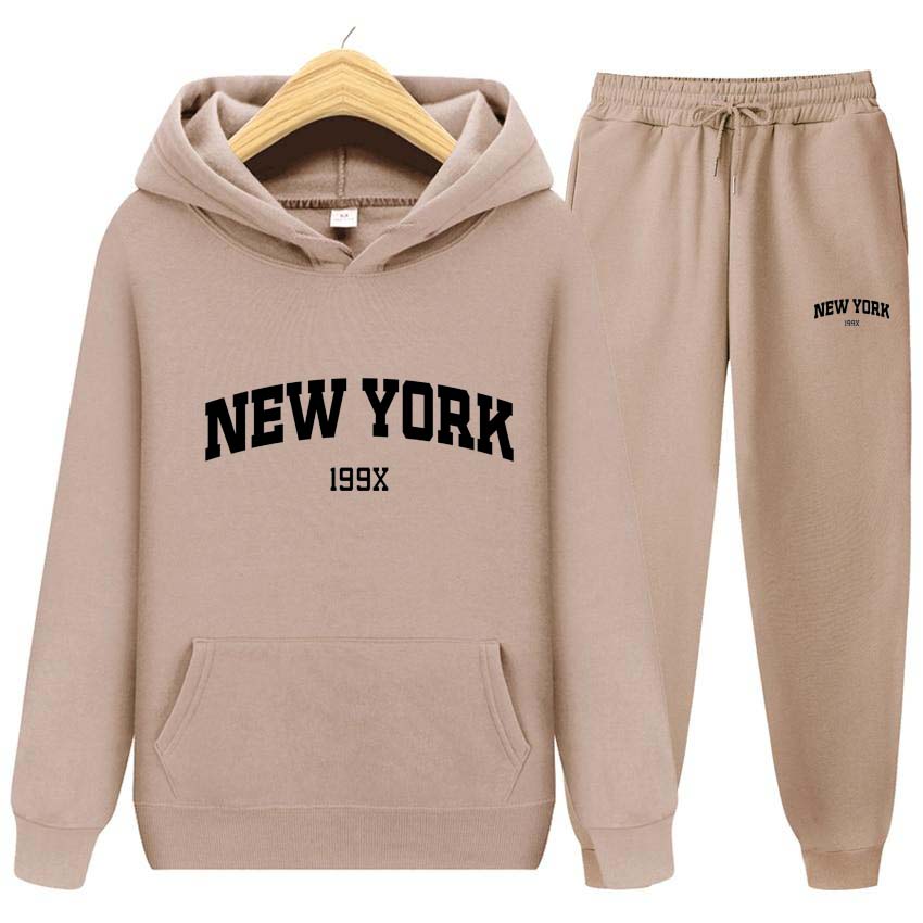 Trainingsanzug 2-teiliges Set 199X New York Print Sweatshirt Hoodies Sweatshirt + Hosenanzug Hoodie Sportbekleidung Jogging Herren-Sets L von Joom DACH