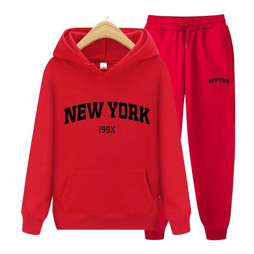 Trainingsanzug 2-teiliges Set 199X New York Print Sweatshirt Hoodies Sweatshirt + Hosenanzug Hoodie Sportbekleidung Jogging Herren-Sets XL von Joom DACH