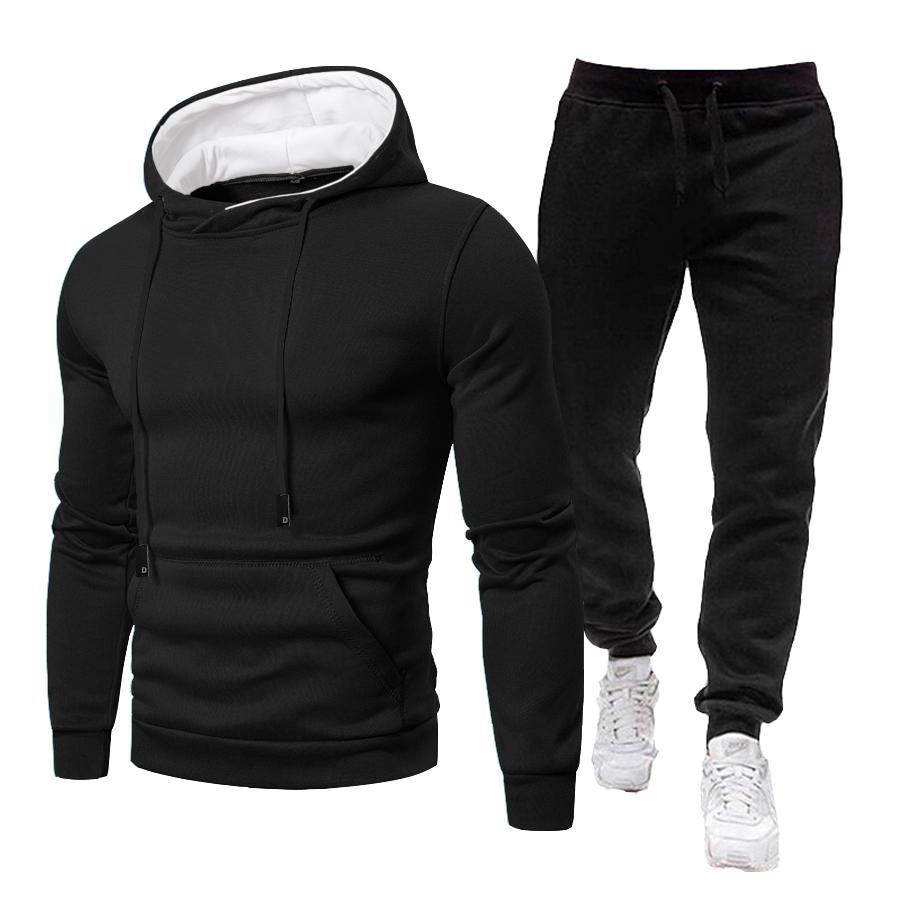 Trainingsanzug Männer Sets Winter Hoodies + Hosen 2 Stück Set 2021 Herren Marke Jogger Jogginghose Anzug Männlich XXL schwarz von Joom DACH