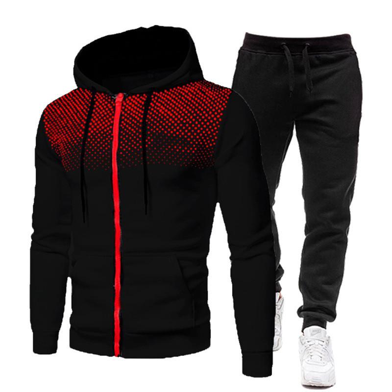 Trainingsanzug Männer Zwei Stücke Set Herren Sportswear Männlichen Jacke Hoodie Und Hose Sweatsuit Hoodies + Hosen M bordeaux von Joom DACH