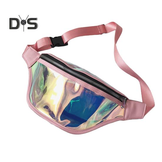 Transparente Hüfttasche, wasserdichte Mini-Bauchtasche, schillernde Gürteltasche mit verstellbarem Gurt für Damen und Herren, Reisen, Fitness, Outdoor rosa von Joom DACH