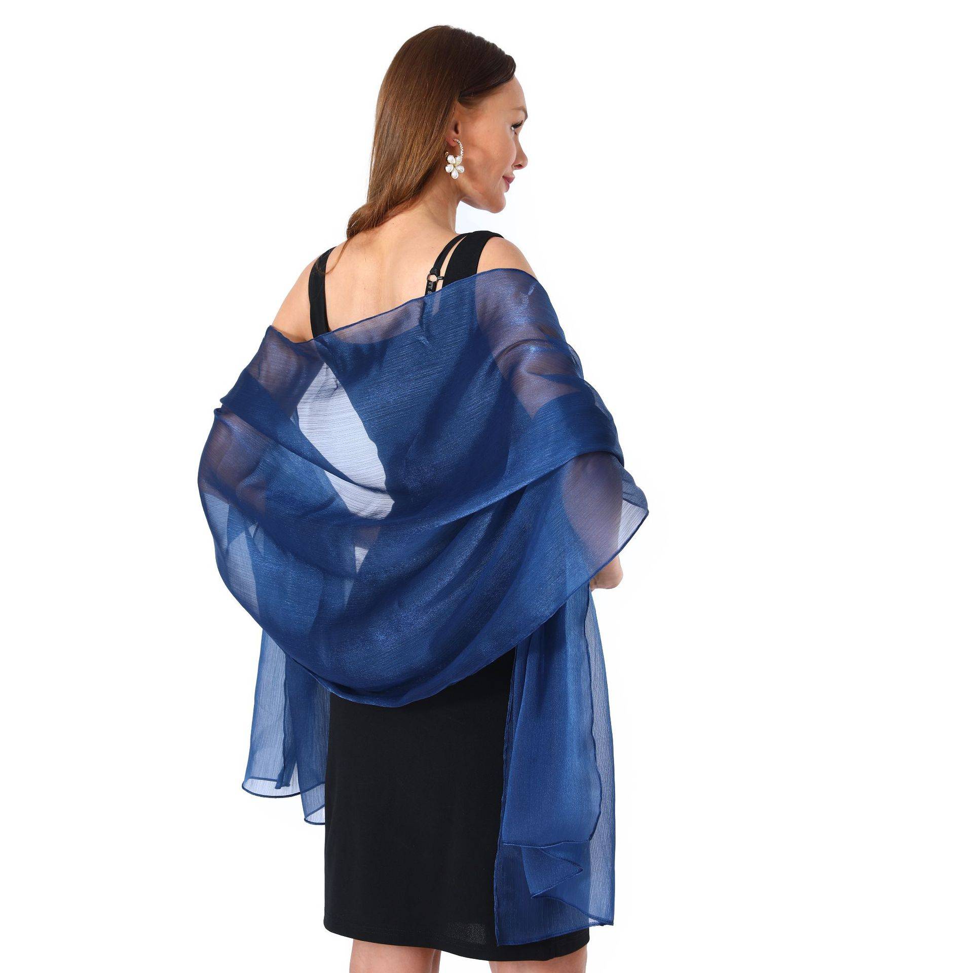 Transparente Kreppschals und Wraps für formelle Abendpartys, Damen-Schal mit weichem Schimmer und leichtem Reise-Festival-Schal 200*68cm navy blau von Joom DACH