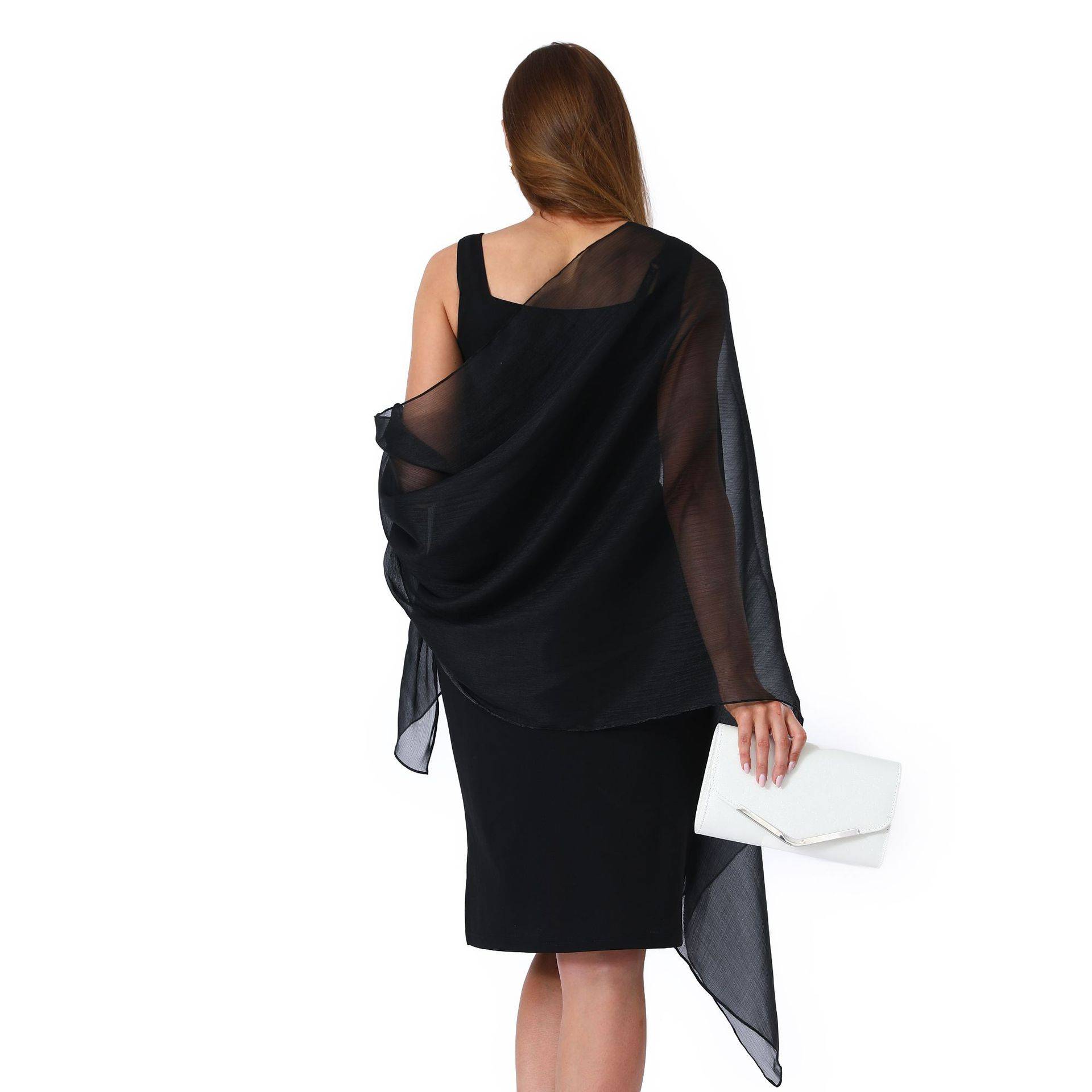 Transparente Kreppschals und Wraps für formelle Abendpartys, Damen-Schal mit weichem Schimmer und leichtem Reise-Festival-Schal 200*68cm schwarz von Joom DACH