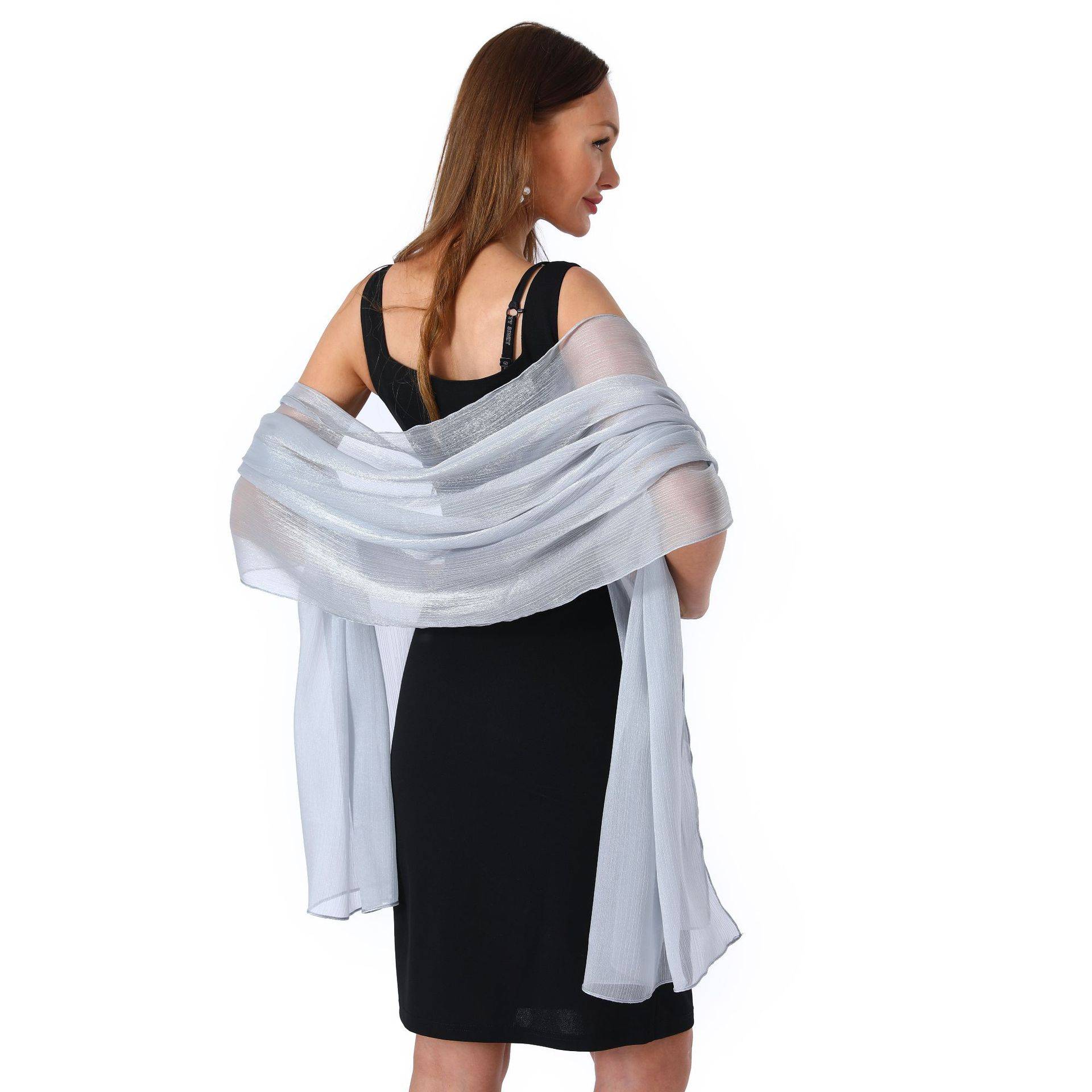 Transparente Kreppschals und Wraps für formelle Abendpartys, Damen-Schal mit weichem Schimmer und leichtem Reise-Festival-Schal 200*68cm silber grau von Joom DACH